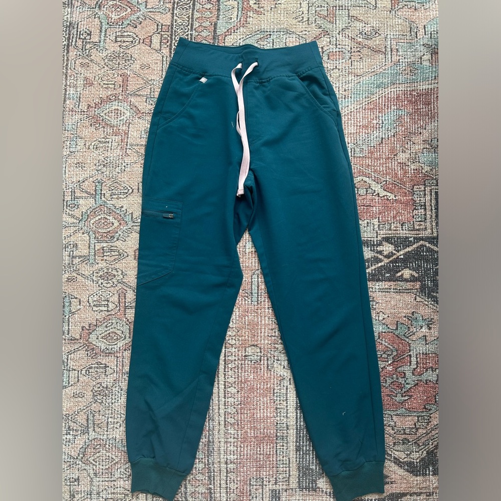 Figs x-small petite high waisted jogger scrub pants in Caribbean blue